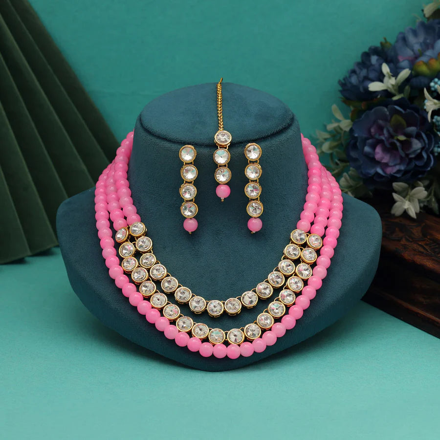 Pink Color Kundan Necklace Set DWH087