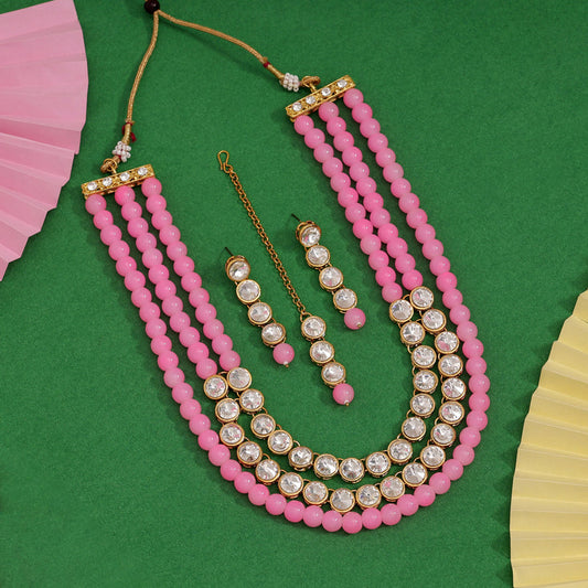 Pink Color Kundan Necklace Set DWH087