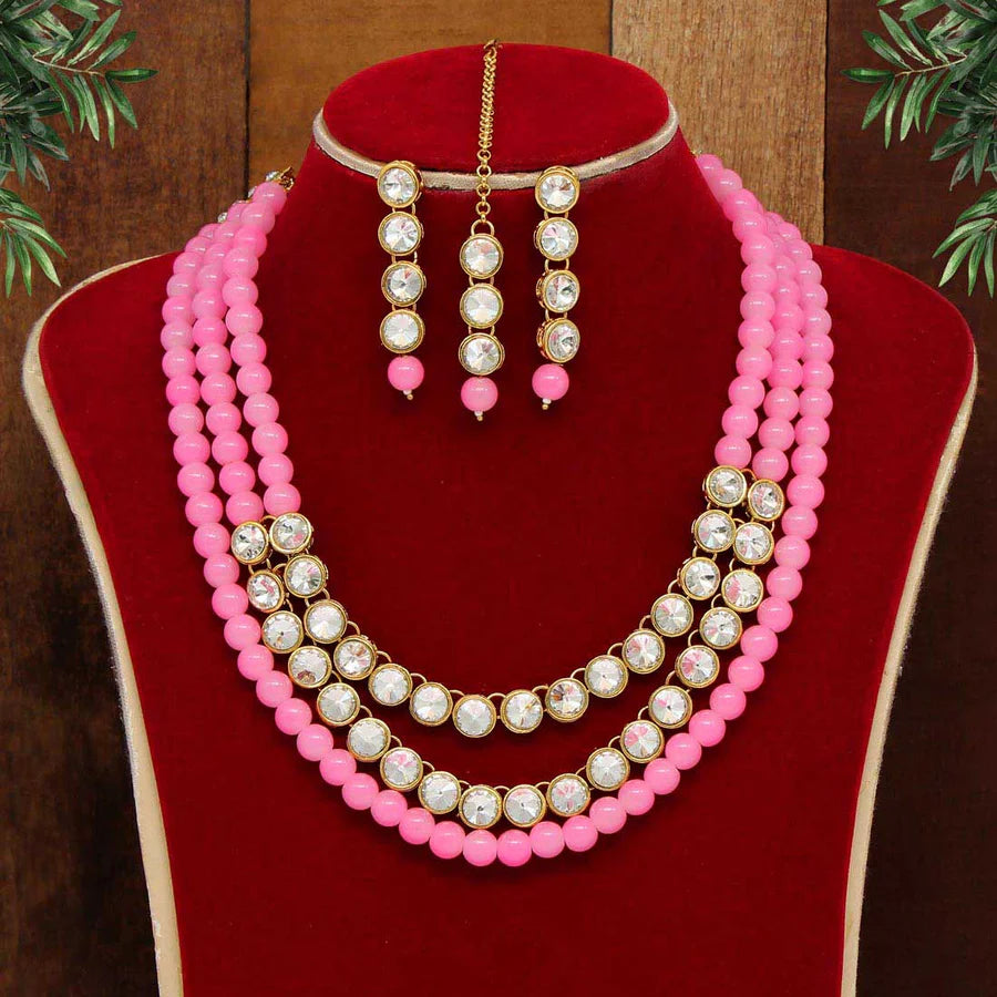 Pink Color Kundan Necklace Set DWH087