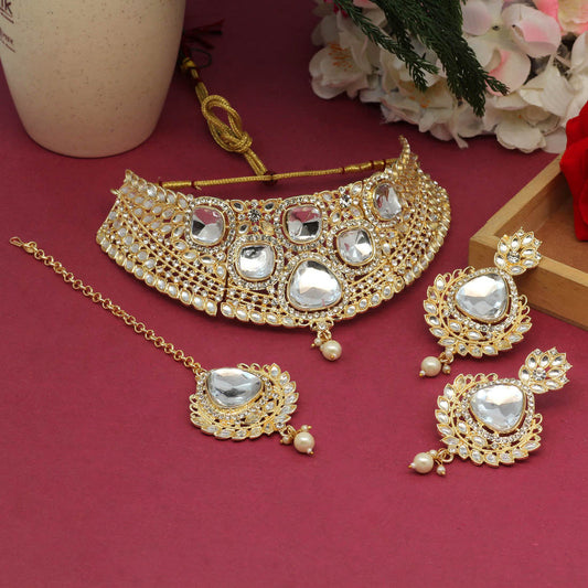 White Color Choker Kundan Necklace Set DWH088