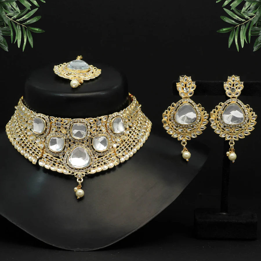 White Color Choker Kundan Necklace Set DWH088