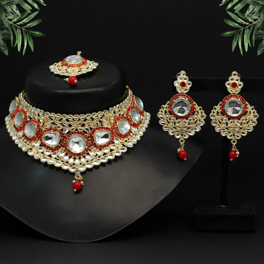 Red Color Choker Kundan Necklace Set DWH092