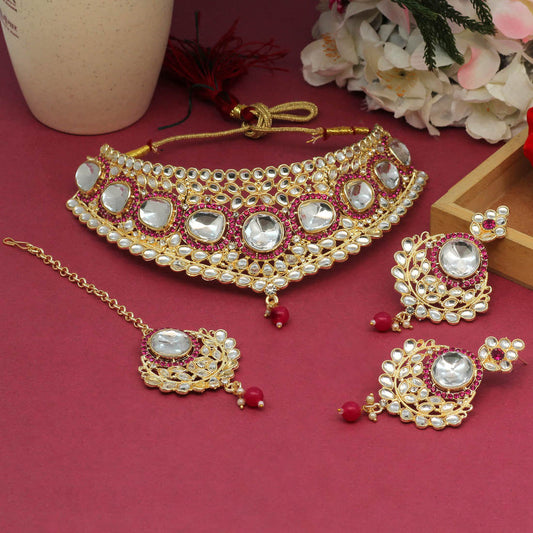 Rani Color Choker Kundan Necklace Set DWH090