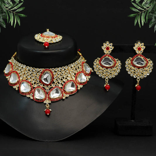 Red Color Choker Kundan Necklace Set DWH094