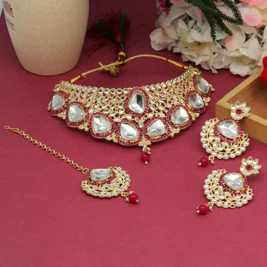 Rani Color Choker Kundan Necklace Set DWH095