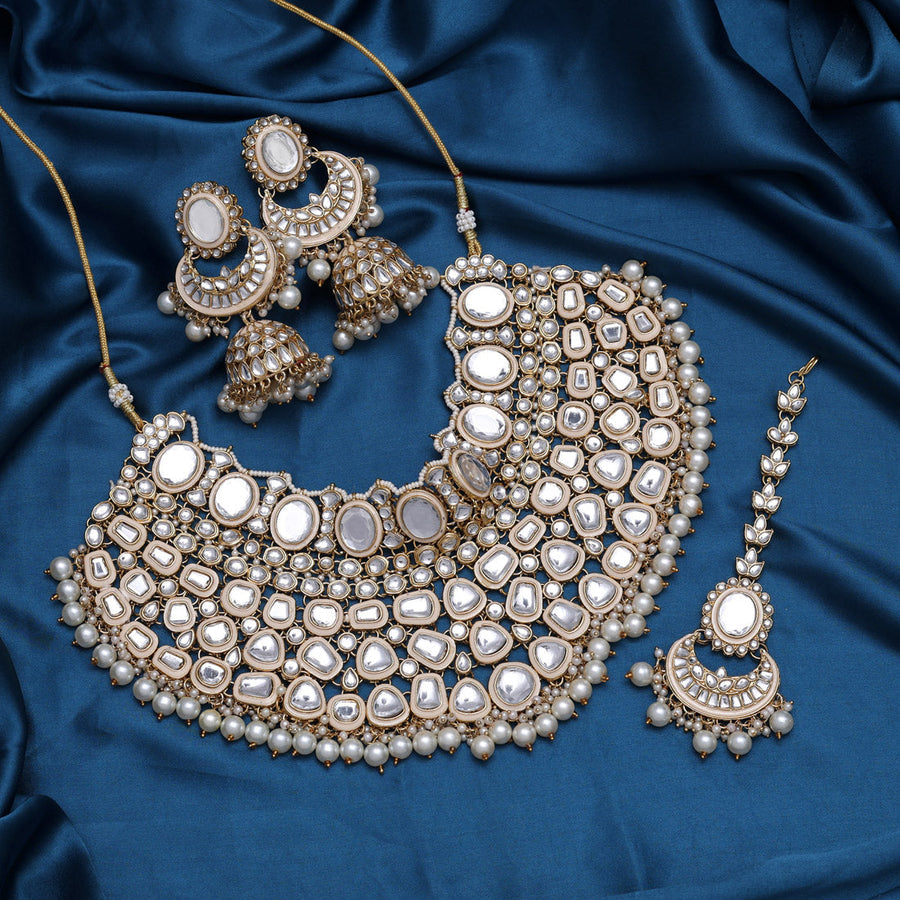 White Color Kundan Necklace Set DWH082