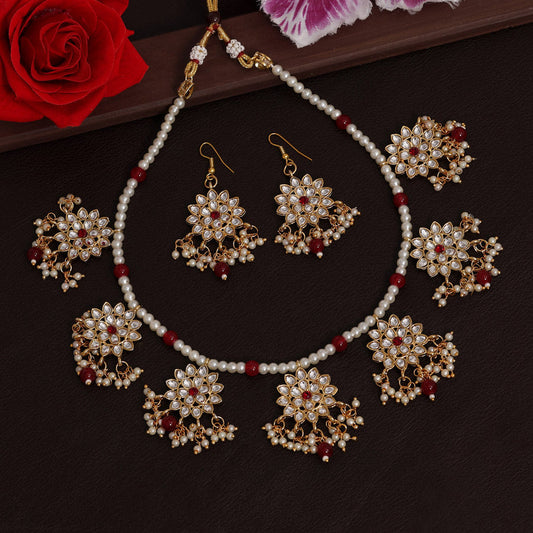 Maroon Color Kundan Necklace Set DWH085