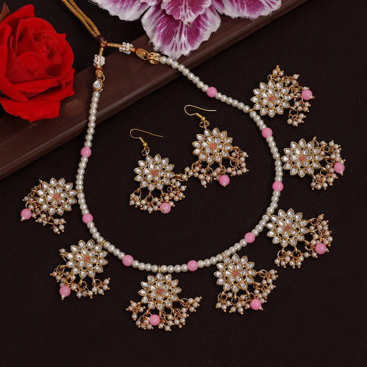 Pink Color Kundan Necklace Set DWH086