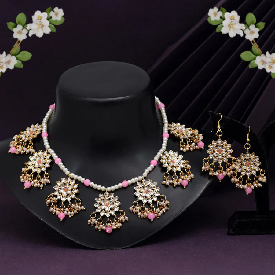 Pink Color Kundan Necklace Set DWH086